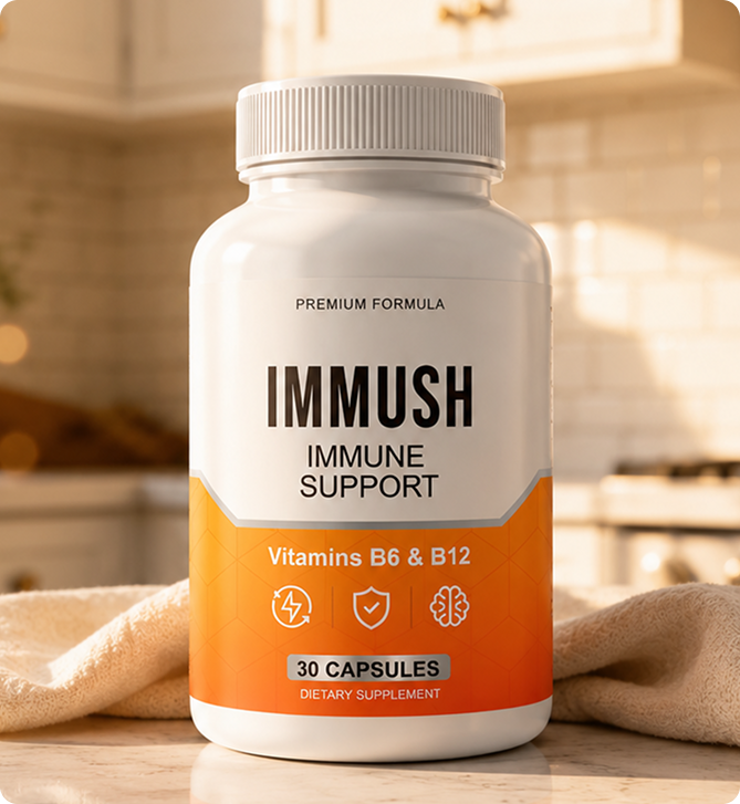 IMMUSH bottle on kitchen counter