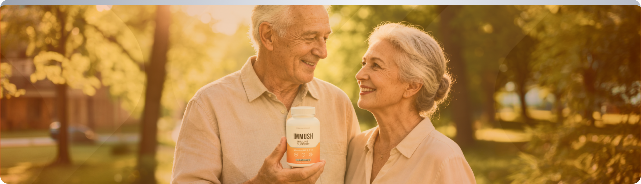 Happy couple holding IMMUSH